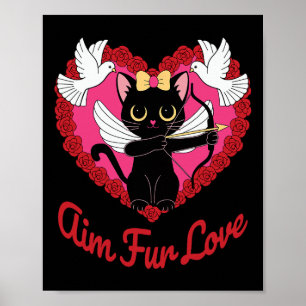 Poster Cupido De Gato Kawaii Preto Com Peles De Coração E