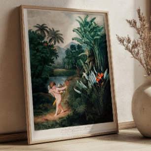 Poster Cúpido Inspirando Plantas com Amor Vintage