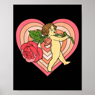 Poster Cupido Querubim Anjo Com Rosa Vermelha Coração Amo
