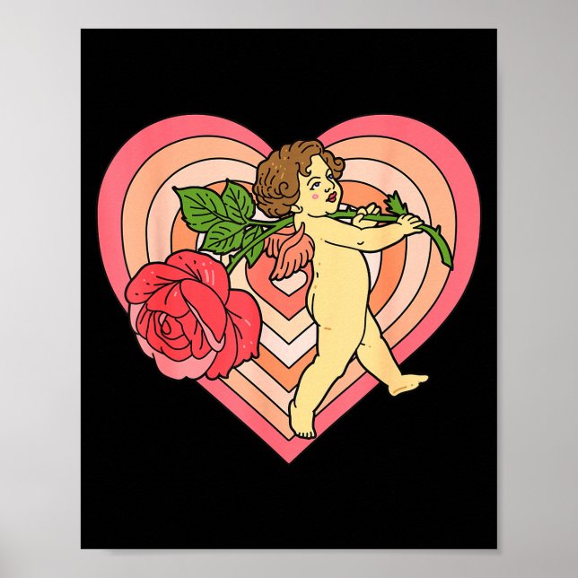 Poster Cupido Querubim Anjo Com Rosa Vermelha Coração Amo (Frente)