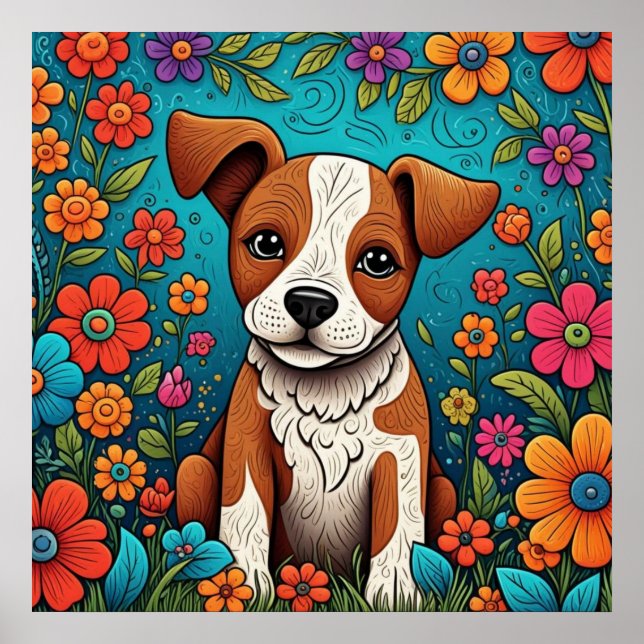 Poster Cuppy com Flores de Arte Folclórica (Frente)