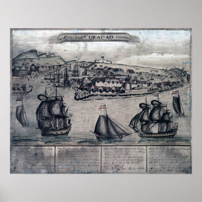 Poster CuracaoMapa PanorâmicoCuracao, Países Baixos (Frente)