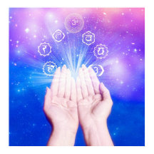 Curando as mãos sete chakras símbolo azul fundo