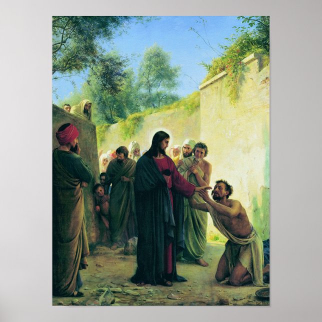 Poster Curando o Cego de Carl Bloch (Frente)