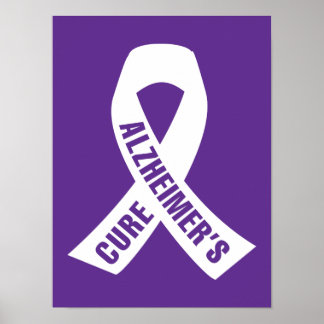 Poster Cure Alzheimers Ribbon on Purple