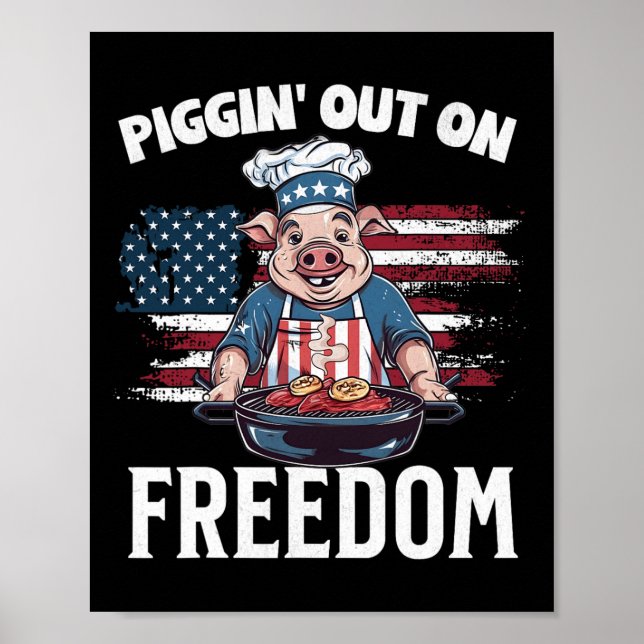 Poster Curioso 4 De Julho De Pig Griling Party Rbecue Pi (Frente)