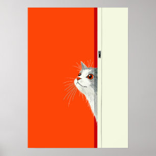 Poster Curioso Gato Pionando Pela Porta