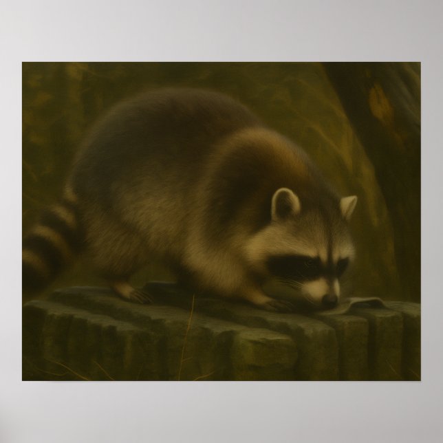 Poster Curioso Raccoon - Floresta Selvagem Realista (Frente)