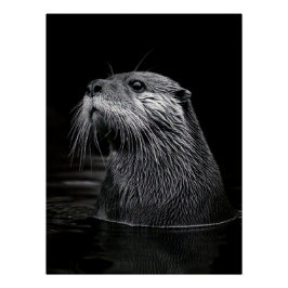 Pôster Curious Sea Otter Monochromatic Water Portrait