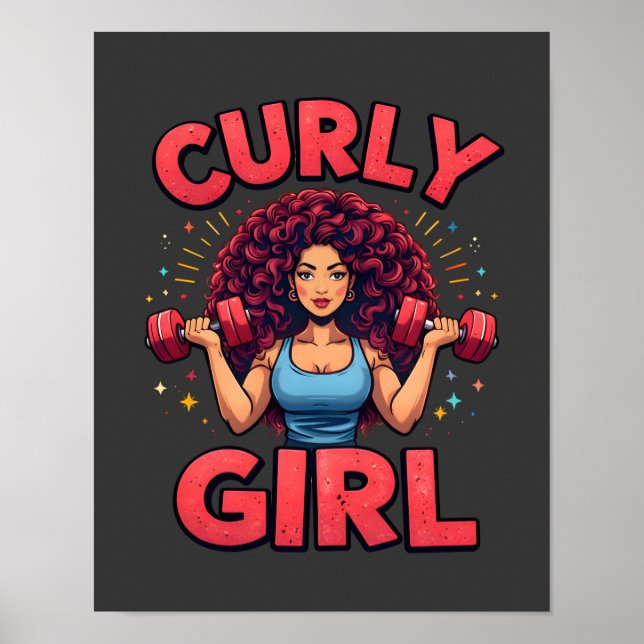 Poster Curly Girl Hair Goals -Pink Gym Fitness Motivation (Frente)