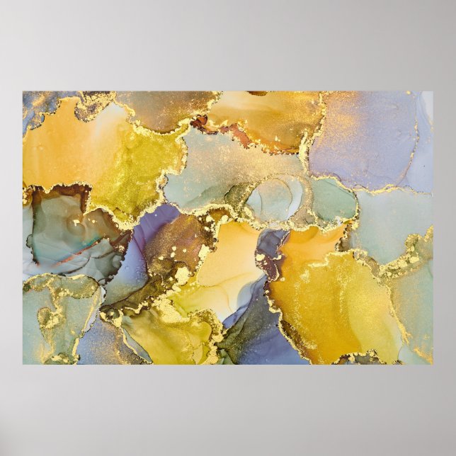 Poster Currents of translucent hues, snaking metallic swi (Frente)