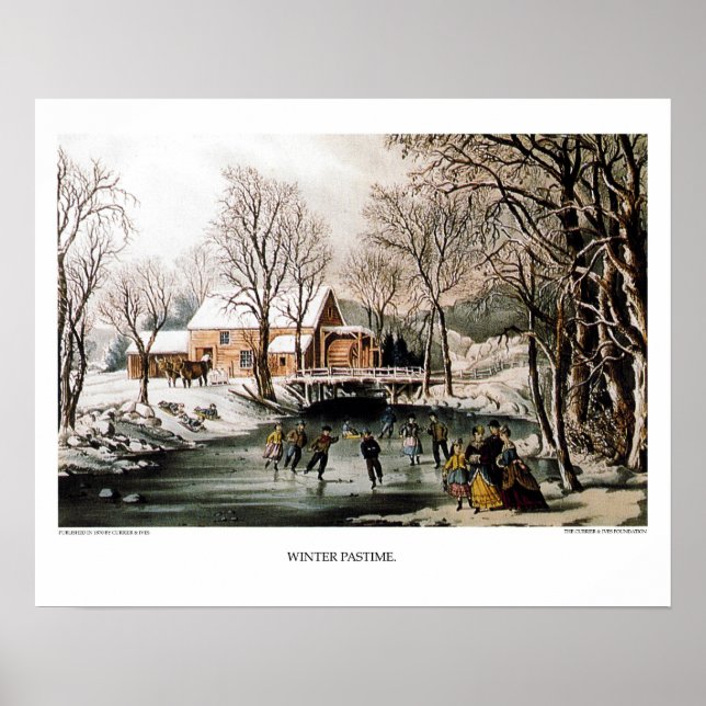 Poster Currier & Ives Lithógrafo: Passe de inverno (Frente)