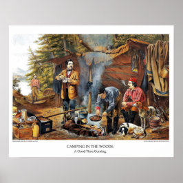 Pôster Currier & Ives Lithograph: Acampamento na floresta