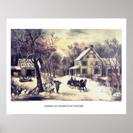 Poster Currier & Ives Lithograph: American Homestead Wint