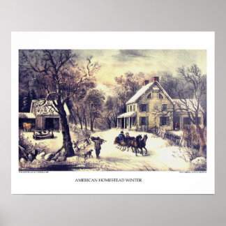Poster Currier & Ives Lithograph: American Homestead Wint