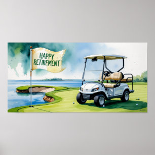 Poster Curso de golfe com texto Feliz Reforma em Verde