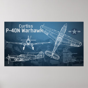 Poster Curtiss P-40 Warhawk Blueprint