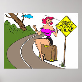 Poster Curva à Frente, Linda Mulher Fazendo Sinal, Divert