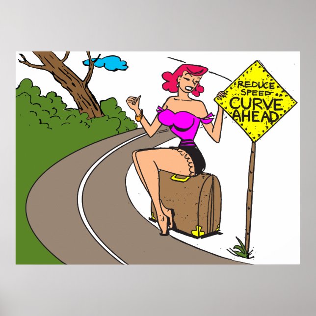 Poster Curva à Frente, Linda Mulher Fazendo Sinal, Divert (Frente)