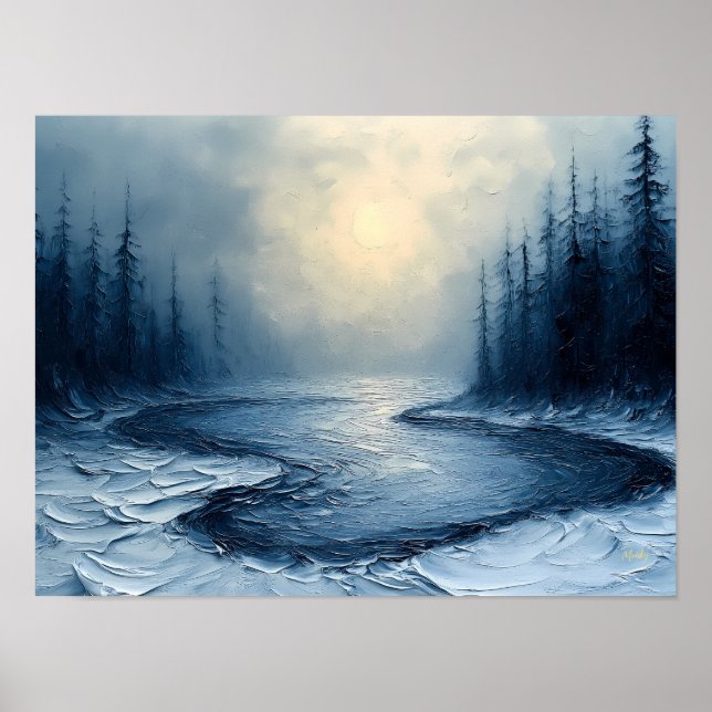 Poster Curva do Rio de Inverno – Cena Abstrata de Florest (Frente)