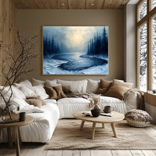 Poster Curva do Rio de Inverno – Cena Abstrata de Florest