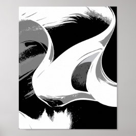 Poster Curvas Fluídas em Preto, Branco e Cinza