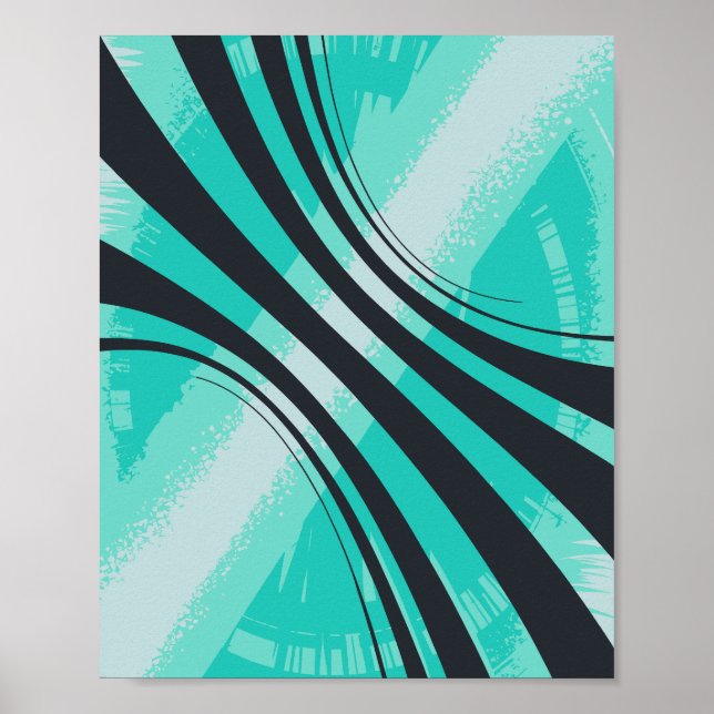 Poster Curved Black Lines on Cyan background (Frente)
