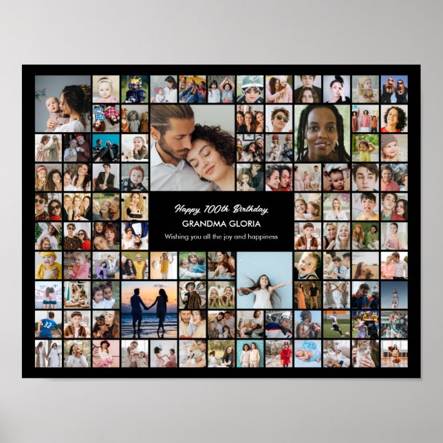 Poster Custom 100 Pictures Photo Collage 100th Birthday (Frente)