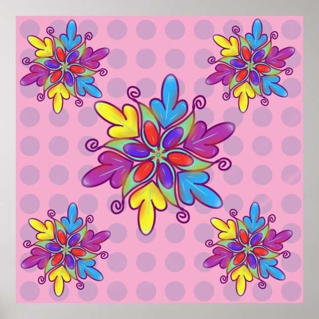 Poster Custom  Abstract Kaleidoscope Flower Pattern (Frente)