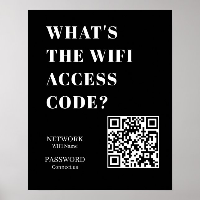 Poster Custom Black WiFi QR | Network Password Display (Frente)