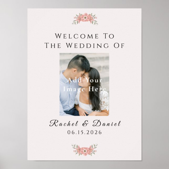 Poster Custom Blush Pink Garden Floral Wedding Welcome (Frente)