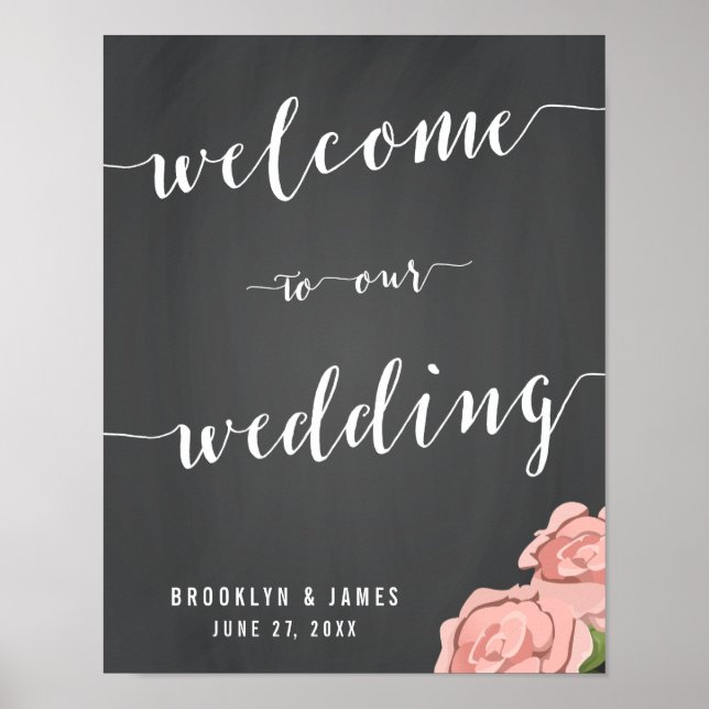 Poster Custom Chalkboard Wedding Reception Sign Print (Frente)