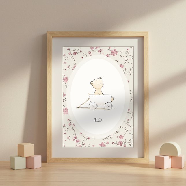 Poster Custom Cute Baby Bear Art – Name Nursery Print (Criador carregado)