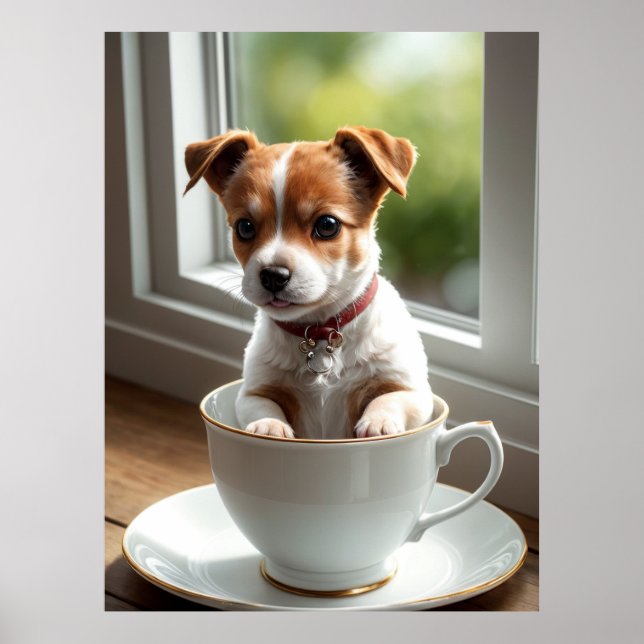Poster Custom Cute Jack Russell Puppy in Teacup Wall Art (Frente)