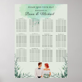 Poster Custom green watercolor wedding seating chart