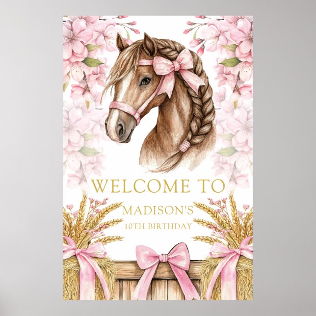 Poster Custom Horse Design with Cherry Blossoms & Hay (Frente)