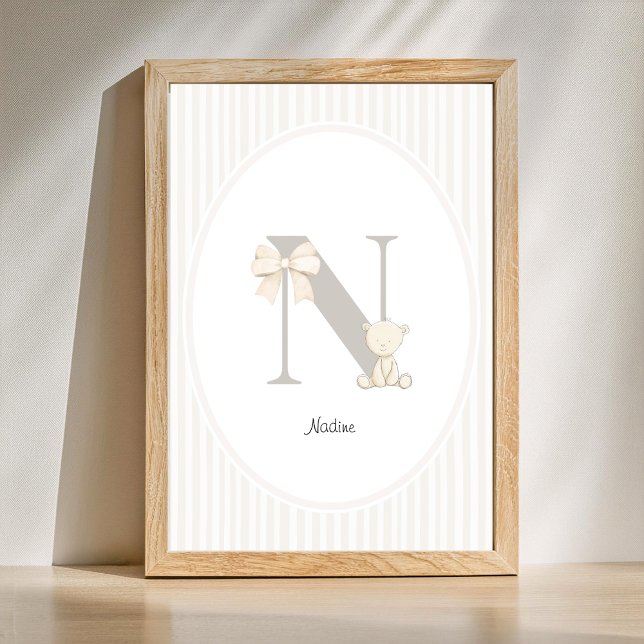 Poster Custom Letter N Nursery Wall Art - Baby Name Print (Letter N Nursery Wall Art - Custom Baby Name Print)