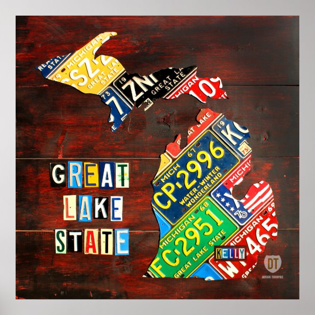 Pôster Custom Michigan License Plate Map w/ name (Frente)