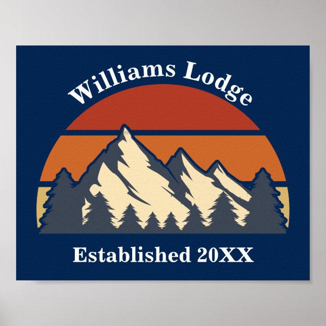 Poster Custom Mountains Sunset Log Cabin Home Blue  (Frente)