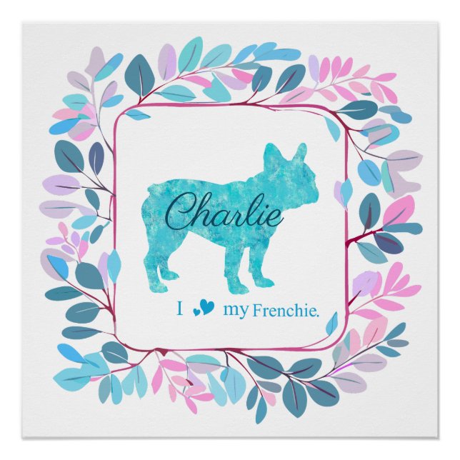 Pôster Custom Pastel blue french bulldog poster decor (Frente)