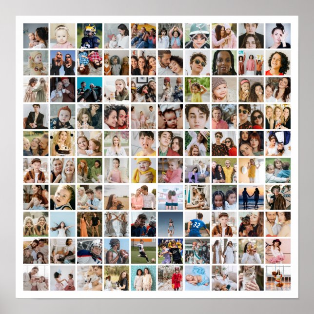 Poster Custom Photo Collage 100 Pictures Square Grid (Frente)