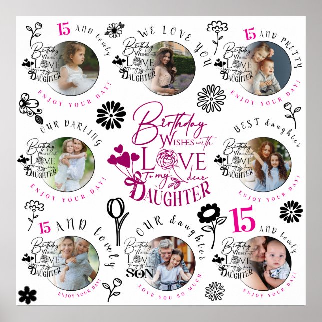 Poster Custom Photo Pattern Daughter Birthday (Frente)