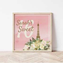 Poster Custom Pink Gold Eiffel Tower Sweet 16 Birthday