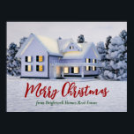 Poster Custom Real Estate Company Christmas Holiday Party<br><div class="desc">This beautiful custom real estate holiday party poster is perfect for a realty company located up north. Gorgeous white snow lines the trees and house on this winter photograph. A realtor can keep Merry Christmas in red and green script or customize with their own seasons greetings.</div>