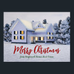 Poster Custom Real Estate Company Christmas Holiday Party<br><div class="desc">This beautiful custom real estate holiday party poster is perfect for a realty company located up north. Gorgeous white snow lines the trees and house on this winter photograph. A realtor can keep Merry Christmas in red and green script or customize with their own seasons greetings.</div>