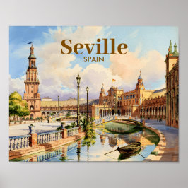 Poster Custom Seville Spain Plaza de Espana Watercolor