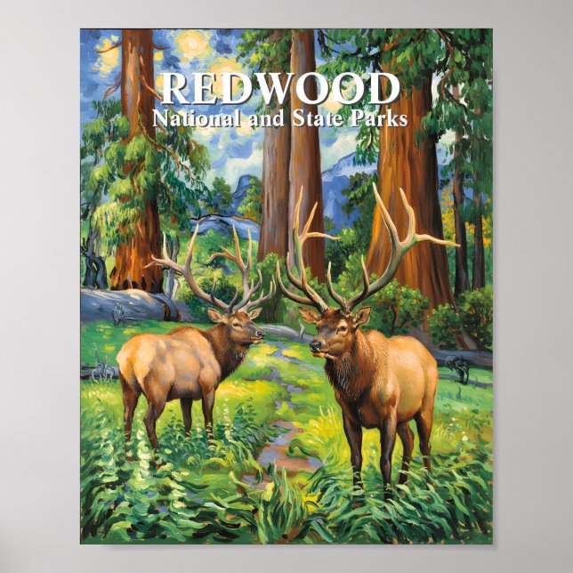 Poster Custom Text Elk Redwood California Forest Van Gogh (Frente)