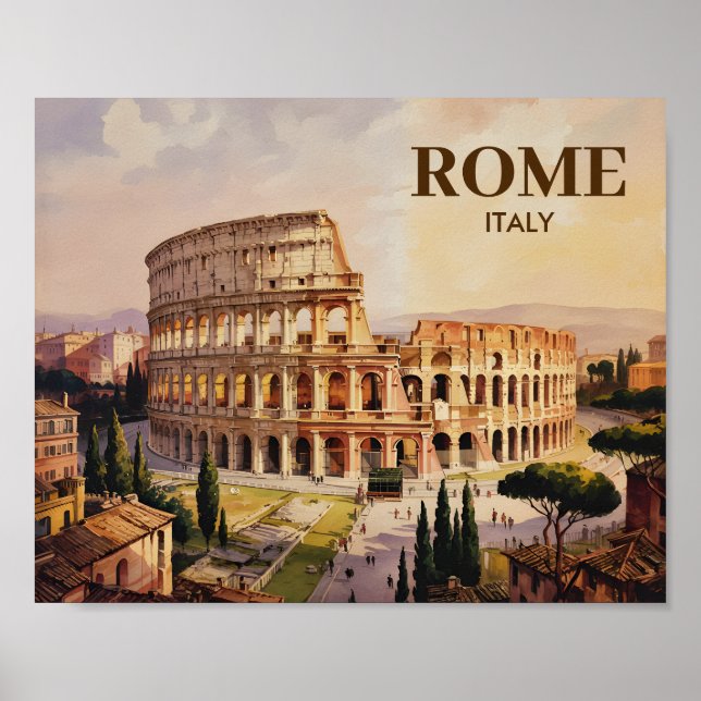 Poster Custom Text Rome Italy Colosseum Retro Watercolor (Frente)