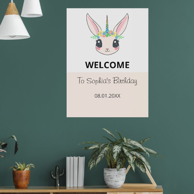 Poster Custom Unicorn Cute Pink Birthday Party  (Sala de Estar 1)