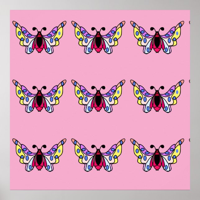 Poster Custom Vibrant Modern Folk Butterfly Art (Frente)